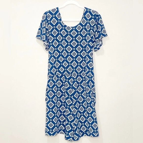 Lularoe Xanthe Romper Aztec Print Boho Blue White Size XS NWOT - Picture 2 of 6